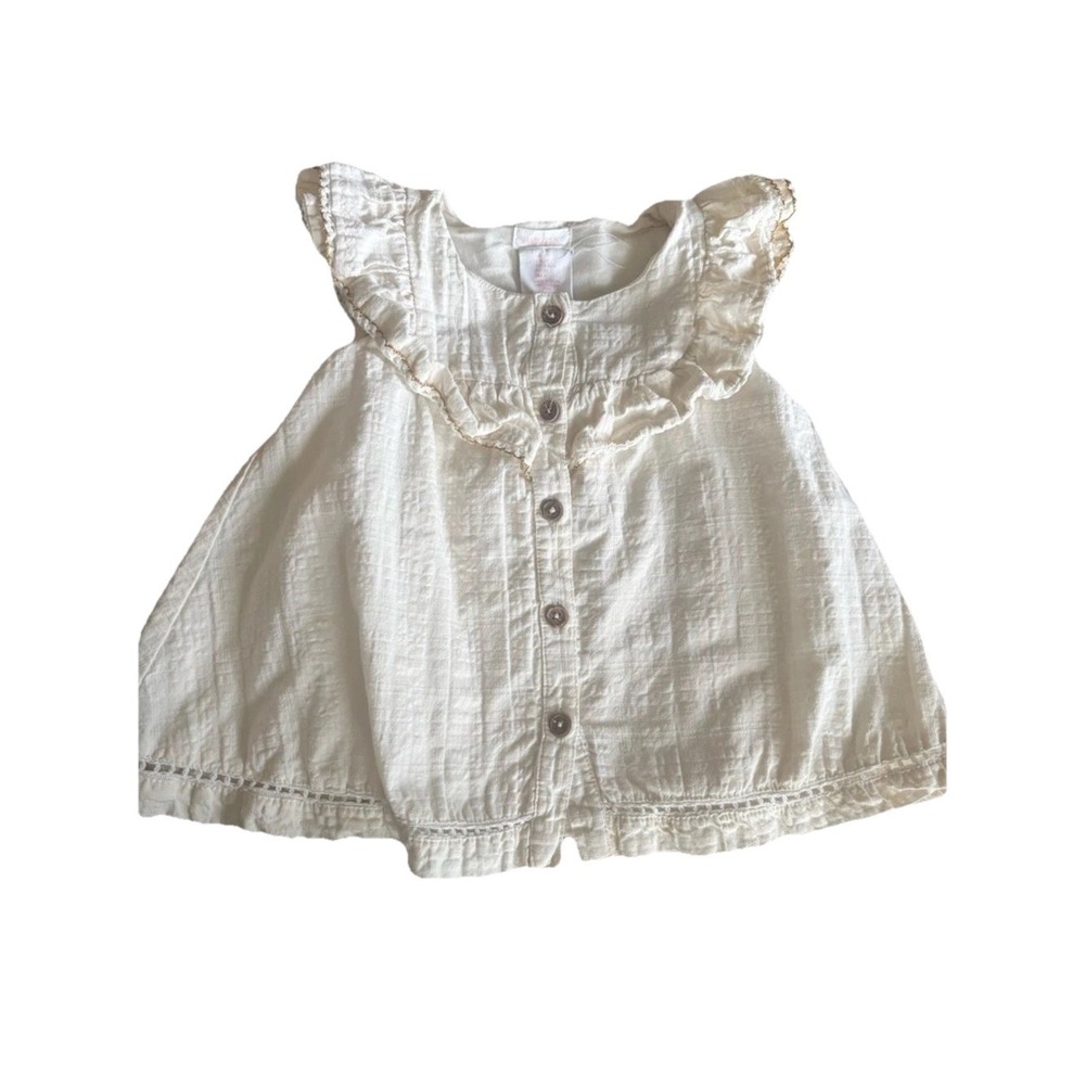 Shabby Chic White Ruffled Button-Front Toddler Dress 100% Cotton